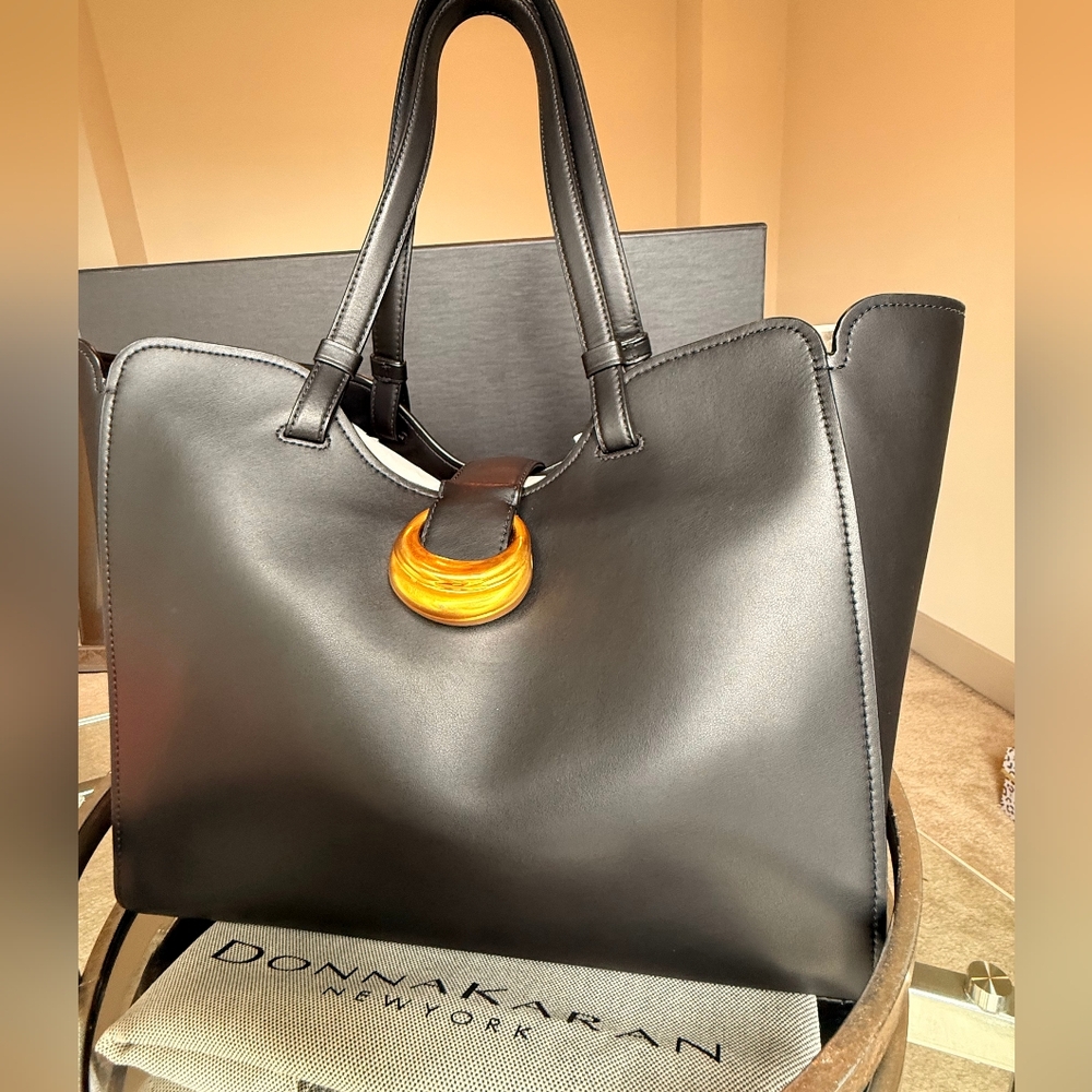 Donna Karan Black Tote Bag with Gold Accent